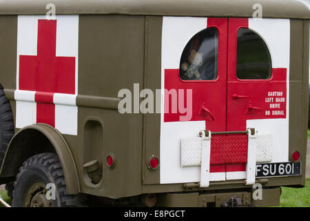 1942 - 1945 40s Dodge WC-54 Ambulance. American medical vintage Red Cross WW2, World War Two medical truck vehicle at Pickering Wartime Weekend, UK Stock Photo