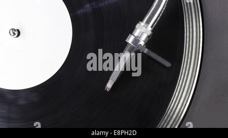 Dj needle stylus on spinning record, closeup Stock Photo
