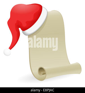 Christmas paper scroll card with santa cap,hat and holly berry. vector ...