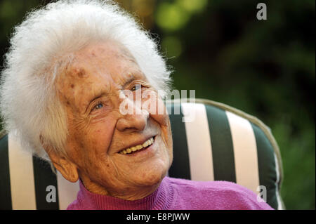 The oldest citizen of Czech Republic Vlastimila Ceskova 109 years old is from Jarcova in Vsetinsko. She casts her vote during municipal and senate elections. October 11, 2014. (CTK Photo/Dalibor Gluck) Stock Photo