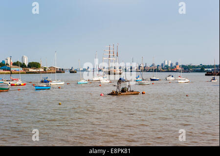 Tall Ship on the River Thames, London during the Tall Ships Regatta which concludes the Tall Ships Race from Falmouth to London. Stock Photo