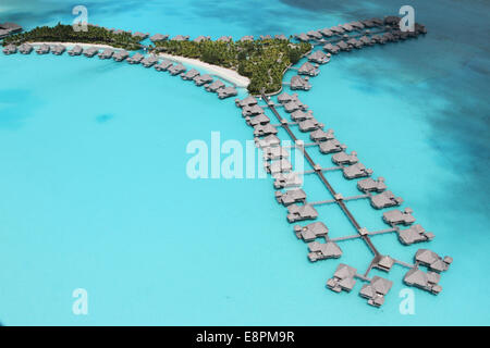 Overwater bungalows from the air Stock Photo
