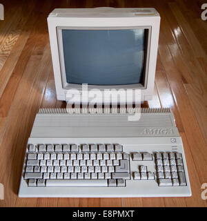 A view of a Commodore Amiga 500 computer and a Commodore 1084S computer monitor. Stock Photo