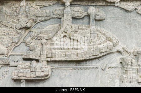 Historic view of Stockholm, Sweden. Relief on the Stockholm City Hall (Stadshuset). Stock Photo