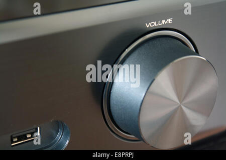 Close up of a black AV-Reciever master volume knob Stock Photo