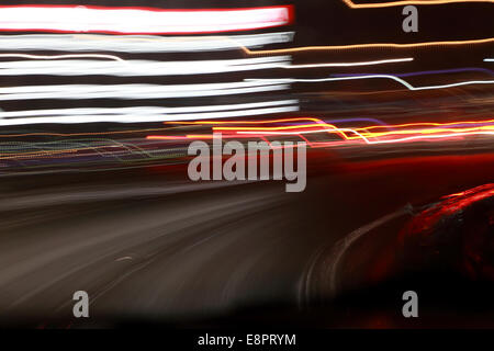 POV shot of a car driving on an ice-covered street, blurred. Stock Photo