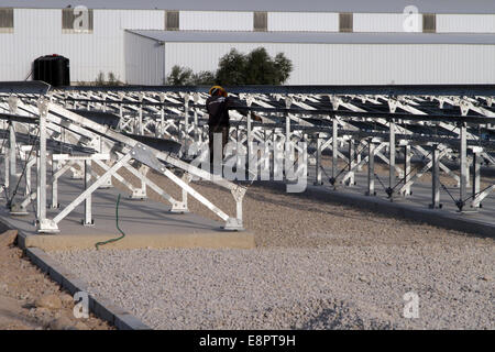 Installing the solar power plant at Jericho Agro-Industrial Park in the West Bank, Palestine Stock Photo