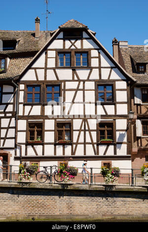 Medieval house in old town of Strasbourg, France, Europe - in Petite France district on the River Ill Stock Photo
