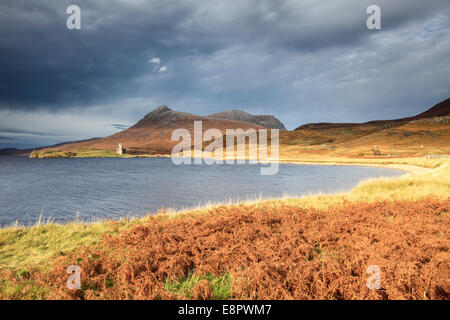 A view of Ardvreck Castle on Loch Assynt, Scotland Stock Photo