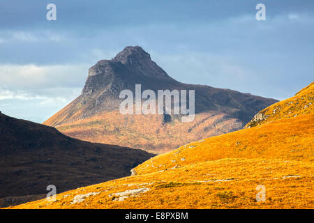 Stac Pollaidh captured from Knockan Crag in the Scottish Highlands. Stock Photo