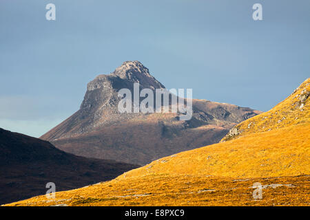 Stac Pollaidh captured from Knockan Crag in the Scottish Highlands. Stock Photo