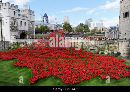 London UK October 2014 - Visitors at the Tower of London Poppies to commemorate WW1 Stock Photo