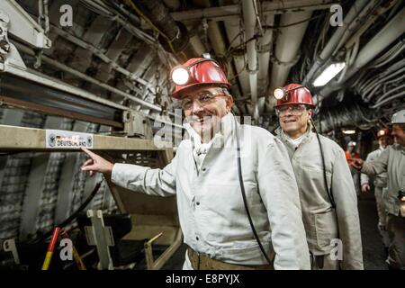 Marl, Germany. 13th October, 2014. German Football Association (DFB) President Wolfgang Niersbach poses during a visit by the DFB to the coal mine 'Auguste Victoria' in the western German town of Marl October 13, 2014. © dpa picture alliance/Alamy Live News Stock Photo