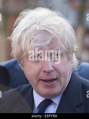 Mayor of London Boris Johnson visits Harrow to promote the use of 'traceable liquids' across the capital in an attempt to drive down burglary  Featuring: Boris Johnson Where: London, United Kingdom When: 10 Apr 2014 Stock Photo