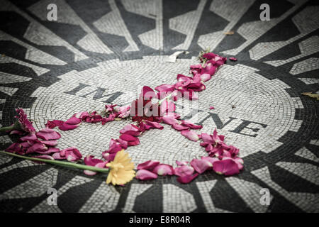 The Imagine mosaic, the memorial to former Beatle John Lennon, Strawberry Fields, Central Park- New York - USA. Stock Photo