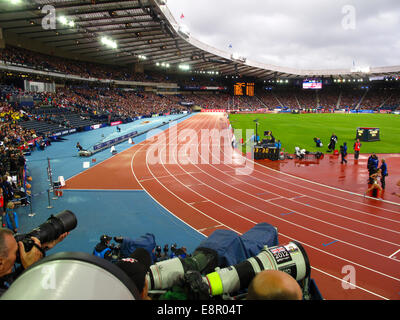 Hampden Park Glasgow in rain.  Commonwealth Games 2014 athletics venue Stock Photo