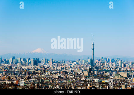 Tokyo city view and tokyo skytree with Mt Fuji Stock Photo