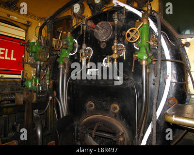 Controls on footplate of old steam engine Stock Photo