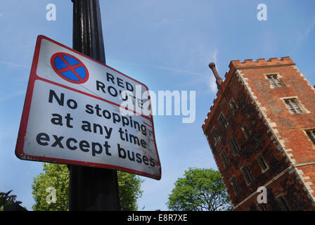 No stopping sign opposite Lambeth Palace Library in Central London UK Stock Photo