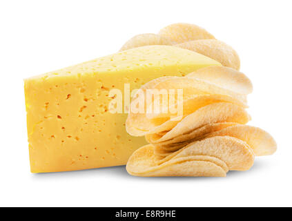 Potato chips with cheese on a white background. Clipping Path Stock Photo