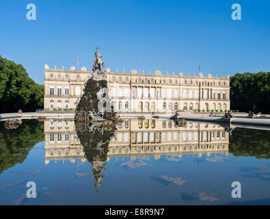 Herrenchiemsee Palace, located on an island in lake Chiemsee, water games and the fama fountain, Bavaria, Germany. Stock Photo