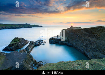 The Blue Lagoon near Abereiddy in the Pembrokeshire Coast National Park captured at sunset. Stock Photo