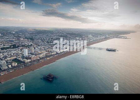 Aerial photographs / Images of Brighton and Hove, Sussex, England. Popular English seaside resort on the south cost, sea & piers Stock Photo