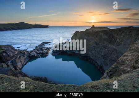 The Blue Lagoon in the Pembrokeshire Coast National Park captured at sunset Stock Photo