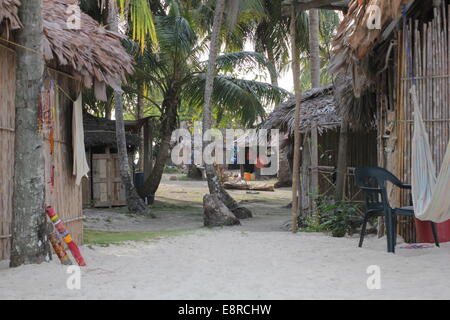 traditional Kuna Yala  village on the beach of San Blas Islands, Panama,  Caribbean Sea, Central America Stock Photo