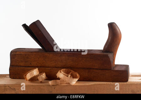 Old thin section plane with wood chips Stock Photo