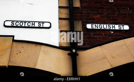 Scotch Street and England Street meet at the pedestrianised square in the city of Carlisle. Stock Photo