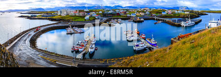 Town of Stykkisholmur and the harbor in western Iceland Stock Photo