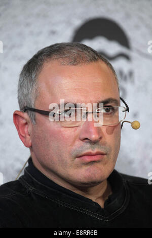 Prague, Czech Republic. 13th October 2014. Russian former oil tycoon and political prisoner Mikhail Khodorkovsky attends the Forum 2000 conference in Prague, Czech Republic, in October 13, 2014. The Forum 2000 Conference pursues the legacy of late Czech president Vaclav Havel by supporting the values of democracy and respect for human rights. Stock Photo