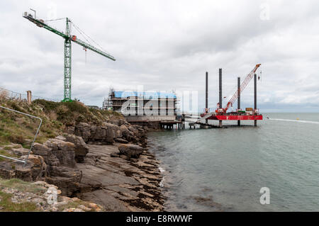 The new R.N.L.I. Lifeboat station under construction at Moelfre Anglesey North Wales Stock Photo