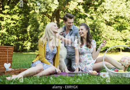 Three friends during the summer picnic Stock Photo