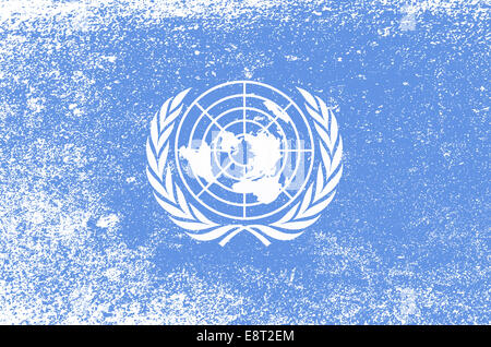 The flag as flown by the United Nations UN with grunge Stock Photo