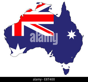 Outline map of Australia and national flag over a white background Stock Photo