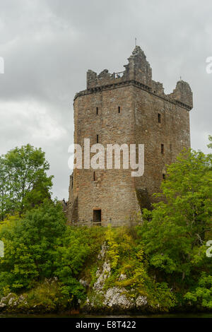 A Scottish tourist attraction, Grant Tower, part of the Urquhart Castle ruins on the banks of Loch Ness, Scotland. Stock Photo