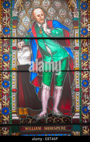 Stained glass window depicting William Shakespeare Stock Photo