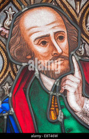 Stained glass window depicting William Shakespeare Stock Photo