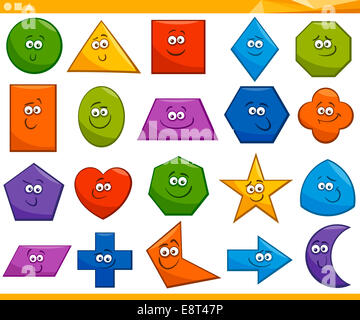 Cartoon Illustration of Basic Geometric Shapes Funny Characters for Children Education Stock Photo