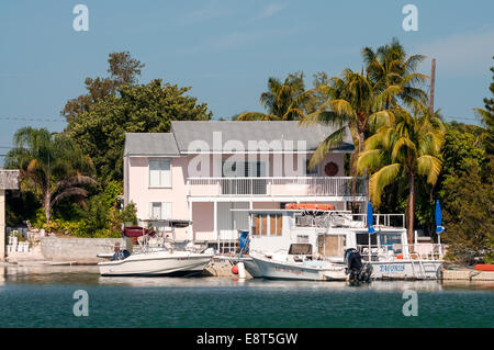 Waterfront house and boats in Key West, Florida, USA Stock Photo