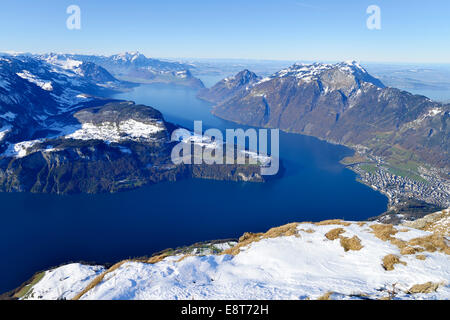 View from the Fronalpstock on Lake Lucerne with the Rigi and Pilatus in back, Stoos, Morschach, Schwyz, Switzerland Stock Photo