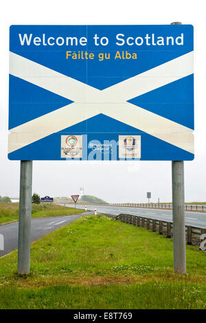 Scottish Border sign at the Anglo-Scottish border, near Lamberton, Scotland, United Kingdom Stock Photo