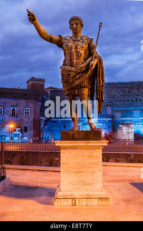 Statue of emperor Caesar Augustus, bronze statue on the Via Dei Fori Imperiali in front of the Augustus Forum, Rome, Lazio Stock Photo