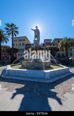 Statue of Christopher Columbus in the port of Santa Margherita Ligure, Liguria, Italy Stock Photo