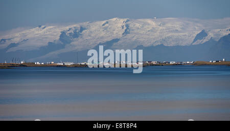 Town of Höfn in front of the Vatnajökull glacier, Iceland Stock Photo