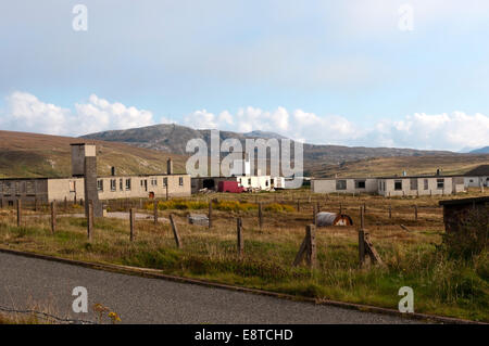 Remaining camp buildings at the closed Aird Uig radar station at Gallan Head on the Isle of Lewis. DETAILS IN DESCRIPTION. Stock Photo