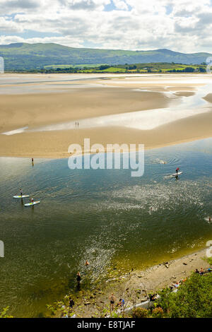 Paddle Boarders (courtesy of Volvo cars sponsorship) on the estuary, on 7TH September 2014 in Portmeirion, North Wales, UK Stock Photo