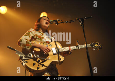 Berlin, Germany. 08th Oct, 2014. British singer and guitarist Gemma Ray performs in C-Club in Berlin, Germany, 08 October 2014. Photo: ROLAND POPP/dpa NO WIRE SERVICE/dpa/Alamy Live News Stock Photo